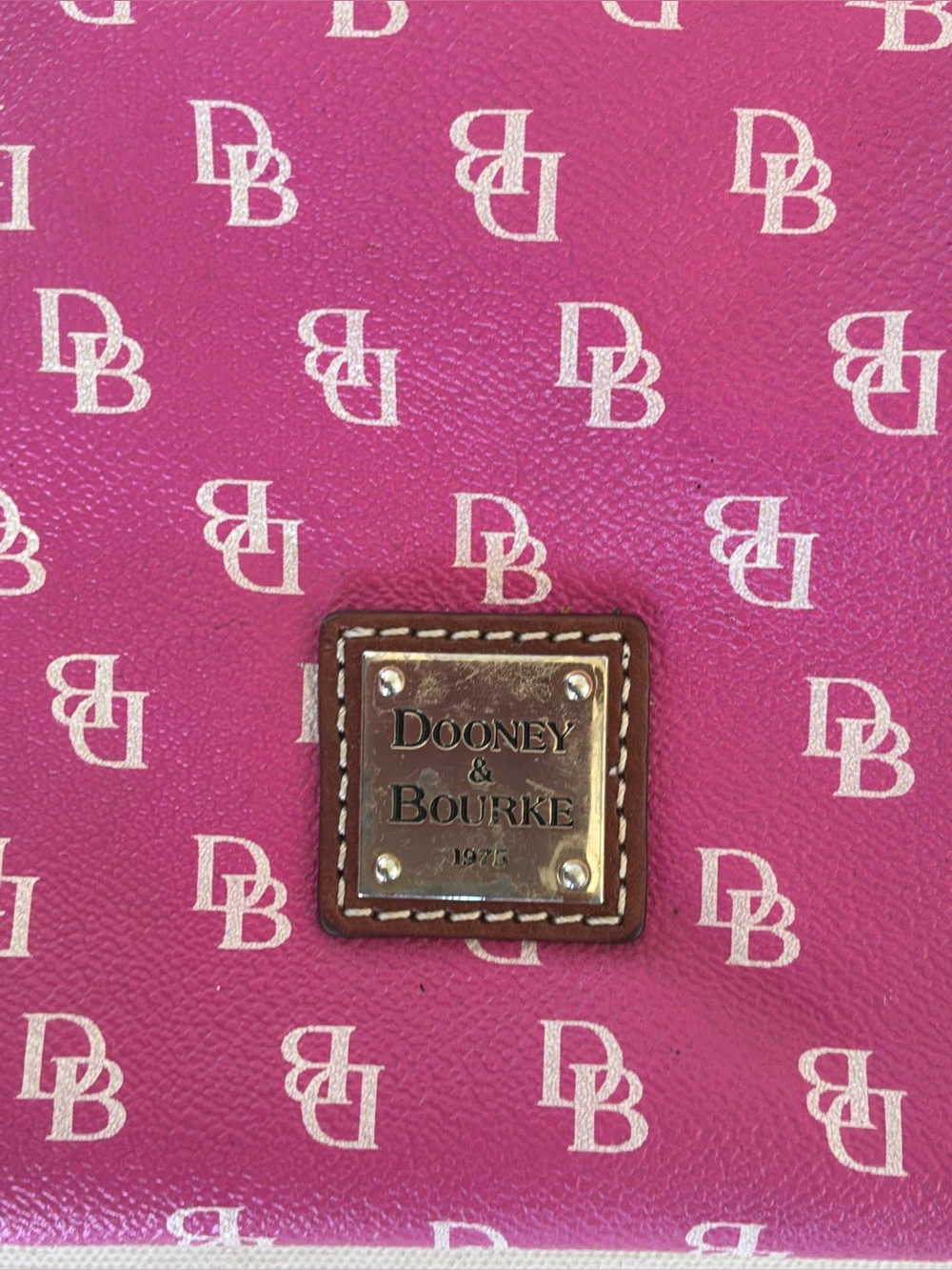 Dooney & Bourke Pink DB Monogram Satchel Top Handle Handbag Purse Leather Trim - Picture 3 of 14